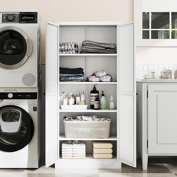AQY Kitchen Pantry Cabinet, Freestanding Cupboard, Metal Pantry Cabinets - Image 8