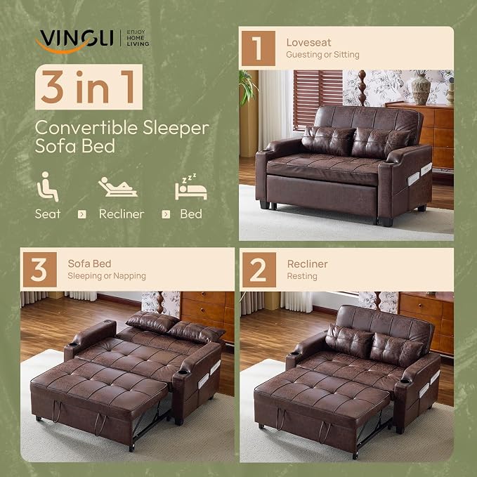 VINGLI Rustic Futon Sofa Bed Convertible Loveseat Sleeper Sofa Couch, Pullout - Image 6