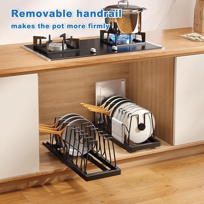 2 Pack Pots and Pans Organizer Under Cabinet, 21.6" Deep Pull Out Pot Lid - Image 7
