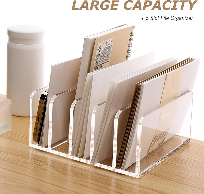 SANRUI Acrylic Desk File Organizer Holder, 5 Upright Clear Desktop Mails Sorter - Image 7