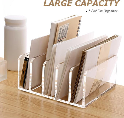 SANRUI Acrylic Desk File Organizer Holder, 5 Upright Clear Desktop Mails Sorter - Image 7