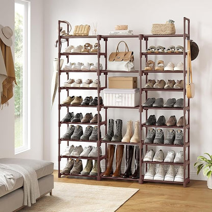 WOWLIVE 9 Tier 3-Column Shoe Rack, 50-55 Pairs Stackable Brown | 50in long - Image 2