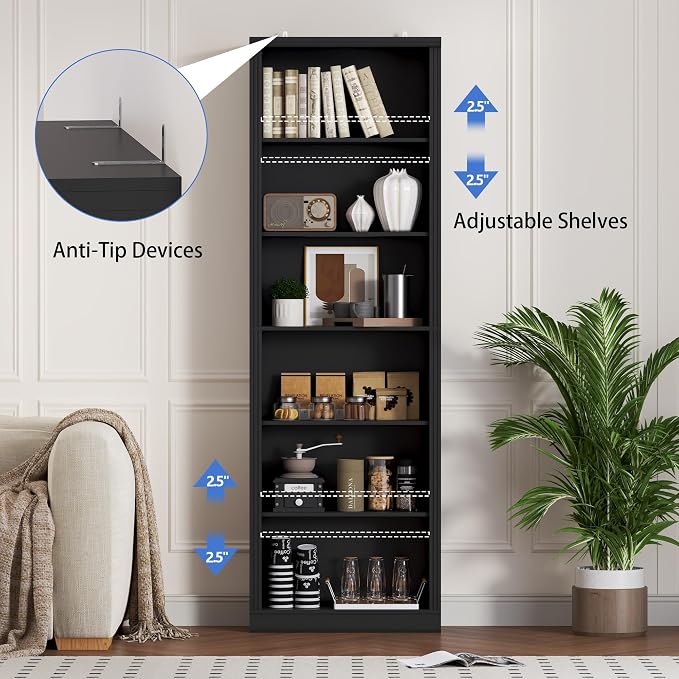 75" Tall Bookshelf, 6-Tier Floor Standing Bookcase - Image 5