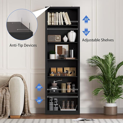 75" Tall Bookshelf, 6-Tier Floor Standing Bookcase - Image 5