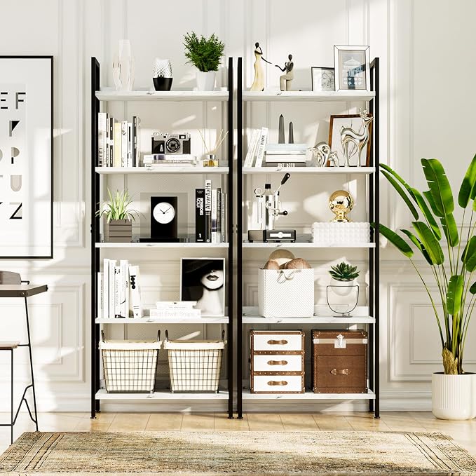 NUMENN Bookshelf, 5 Tier Freestanding Shelving Unit, Falling Prevention Baffle - Image 5