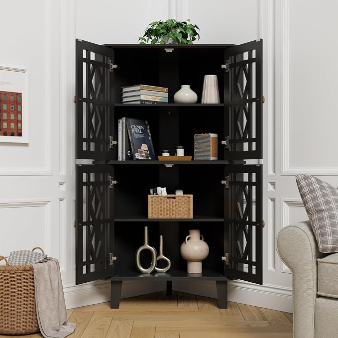Scurrty Tall Corner Shelf Stand, Large Shelf Corner Table Sideboard Cabinet - Image 4