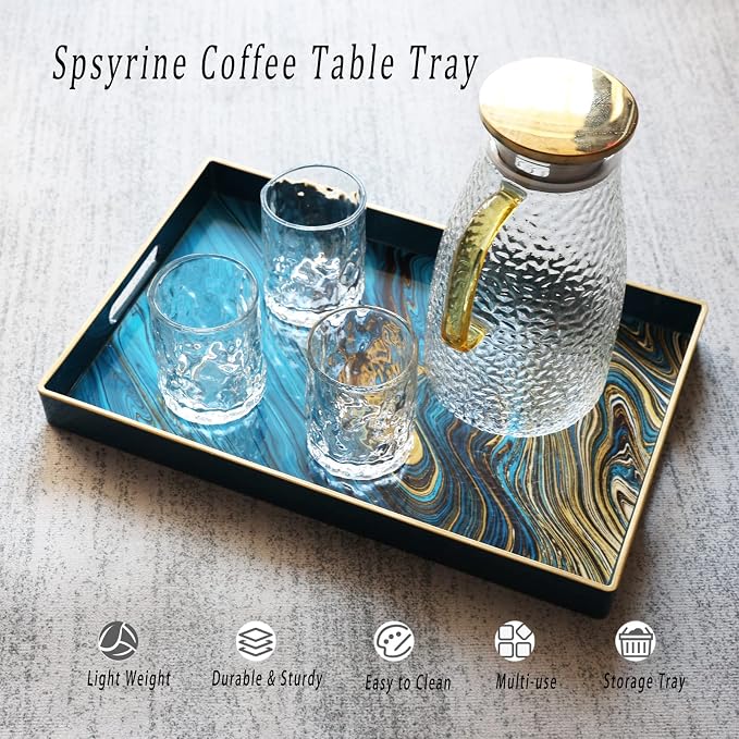 Spsyrine Serving Tray, Marble Decorative Tray Plastic Rectangular Coffee Table - Image 2
