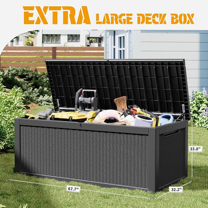 NUNU LAB 300 Gallon Outdoor Storage Box, Resin Large Sturdy Deck Box, Backyard - Image 3