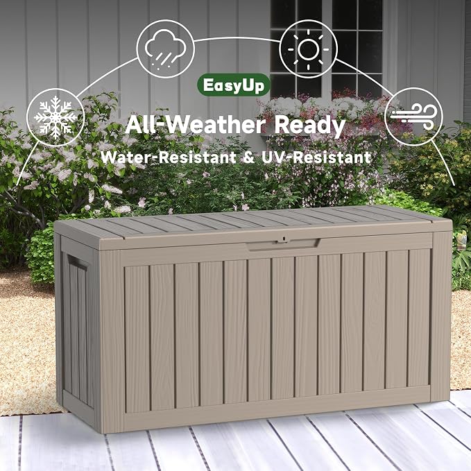 EasyUp 80 Gallon Outdoor Storage Box Waterproof, UV Resistant Resin Deck Box - Image 9