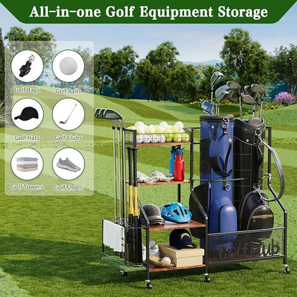 Golf Rack with Golf Bag Storage, Large Golf Bag Organizer - Image 2
