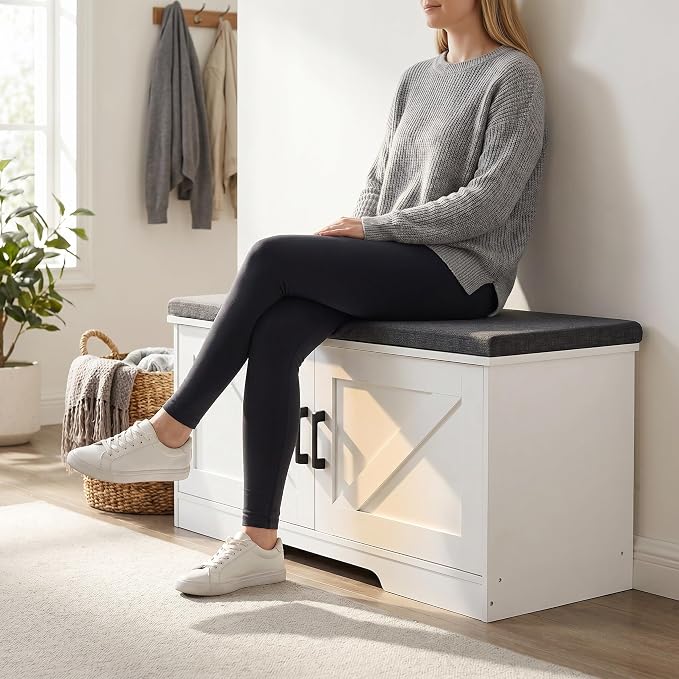 HOMSHO Farmhouse Shoe Storage Bench - Image 4