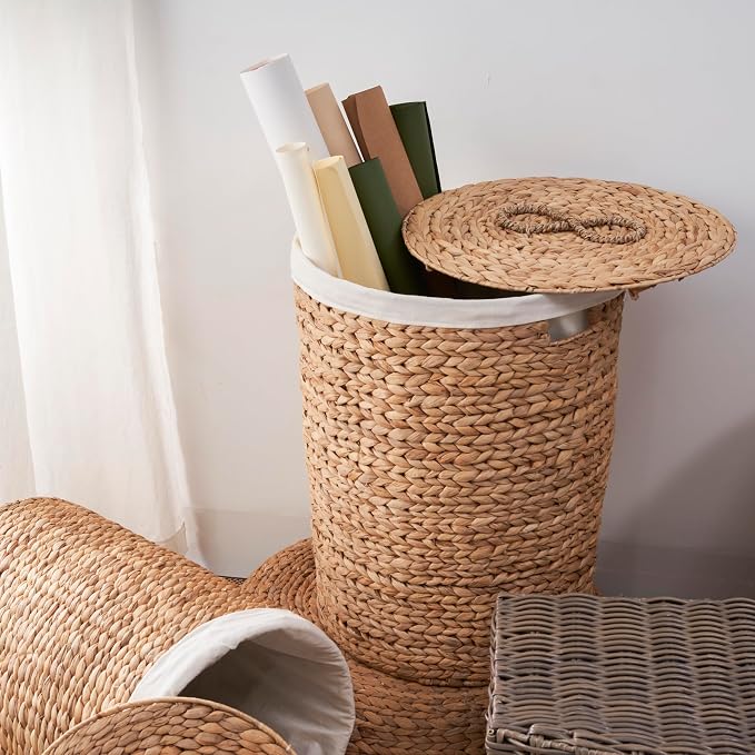 Round Woven Wicker Laundry Hamper - Image 3