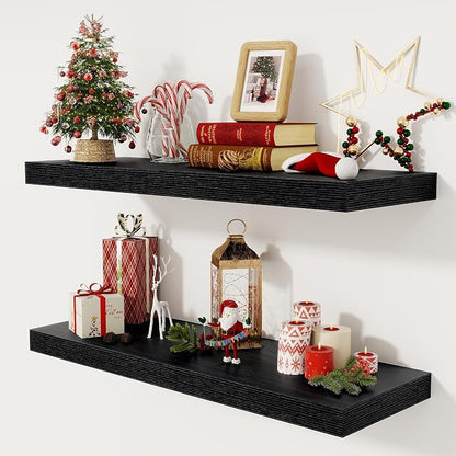 Black Floating Shelves 36 Inch Long, 12 Inch Deep Floating Shelves by FunMemories