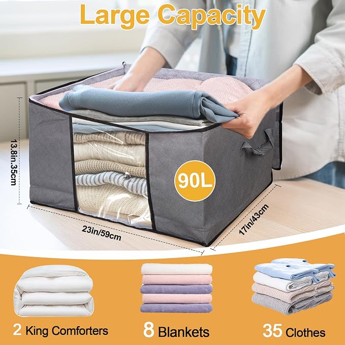 10 Pack Clothes Storage Bags, 90L Large Blanket Storage Bag Comforter Storage - Image 2