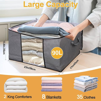 2 Pack Clothes Storage Bags, 90L Large Blanket Storage Bag Comforter Storage Bin - Image 2