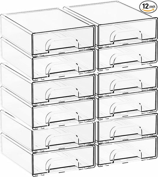 12 Pack Clear Stackable Storage Drawers, 2.2'' Acrylic Drawer Organizers by Yieach