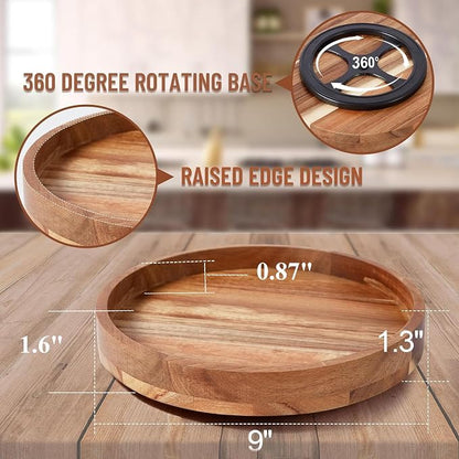 9" Acacia Wood Lazy Susan Organizer - Image 3