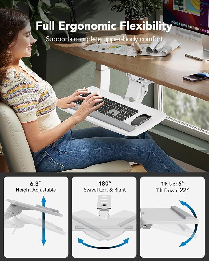 HUANUO Keyboard Tray Under Desk, 360 Adjustable Ergonomic Sliding Keyboard & - Image 2