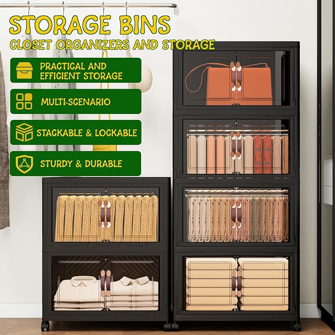 Storage Bins with Lids and Wheels, Collapsible Bathroom Storage Cabinet with - Image 4