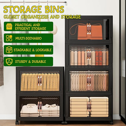 Storage Bins with Lids and Wheels, Collapsible Bathroom Storage Cabinet with - Image 4
