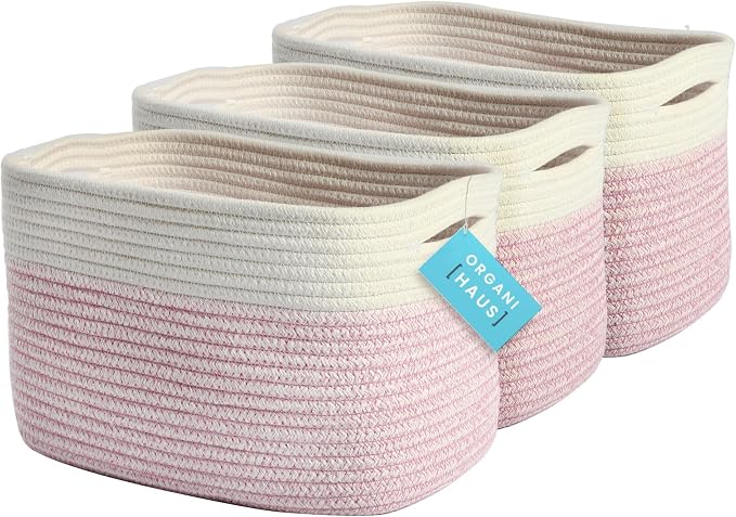 OrganiHaus Set of 3 Pink Woven Storage Baskets by OrganiHaus