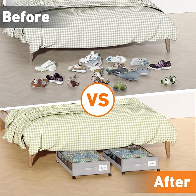 Under Bed Storage with Wheels, 2 Pack Under Bed Storage Containers with Clear - Image 6