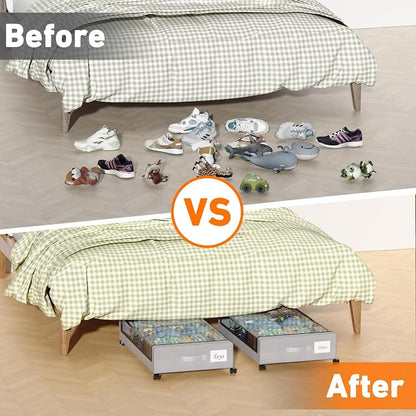 Under Bed Storage with Wheels, 2 Pack Under Bed Storage Containers with Clear - Image 6