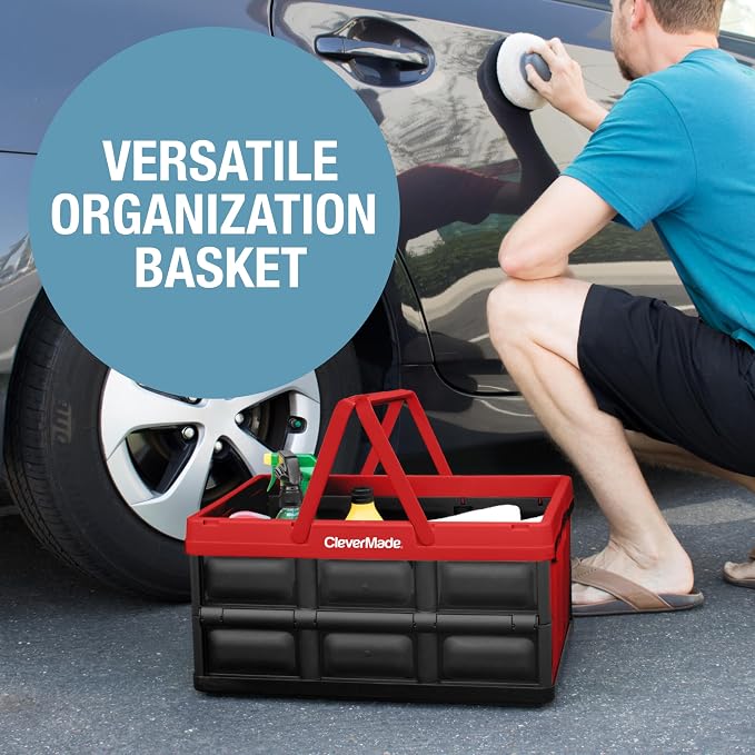 CleverMade Collapsible Shopping Basket, Recycled Plastic, while top and side - Image 5