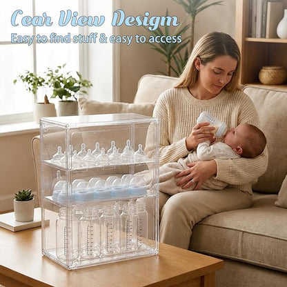 Baby Bottle Organizer，3-Tier Transparent Adjustable Baby Bottle Storage Cabinet - Image 6