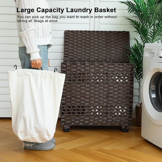 OIAHOMY Laundry Hamper with Lid, 140L Clothes Hamper with 3 Removable Liner Bags - Image 6