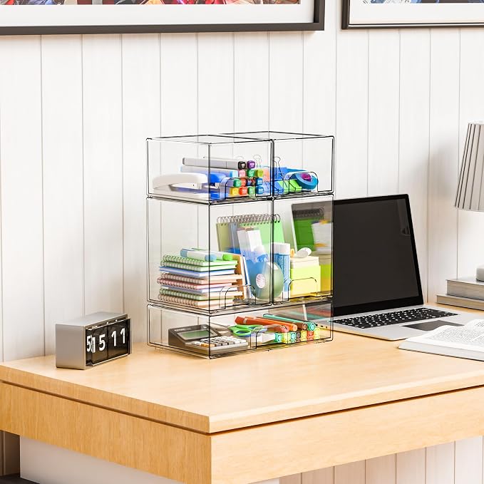 Yieach 5 Set Clear Stackable Storage Drawers and Acrylic Drawer Organizer - Image 7