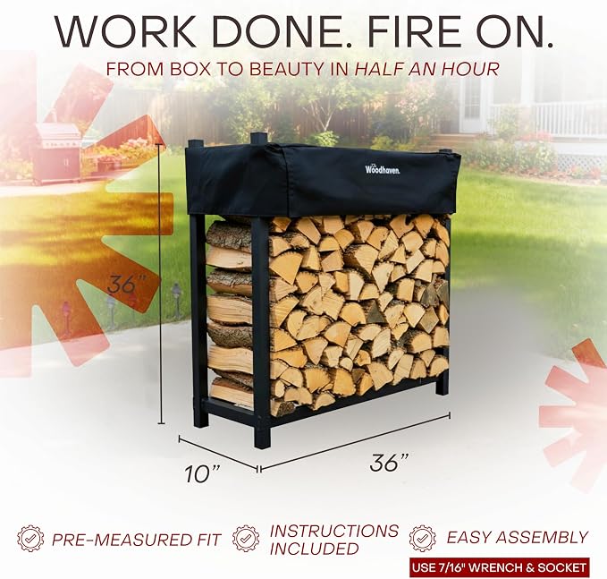 Woodhaven 3-Foot Firewood Rack – American Brand – ⅛ Plus Cord Raised Lumber - Image 4