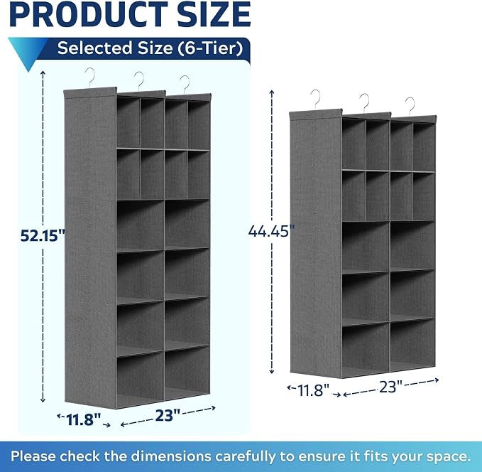 Ofiray-home 6 Tier Hanging Closet Organizer, 16 Compartments Sweater Organizer - Image 2