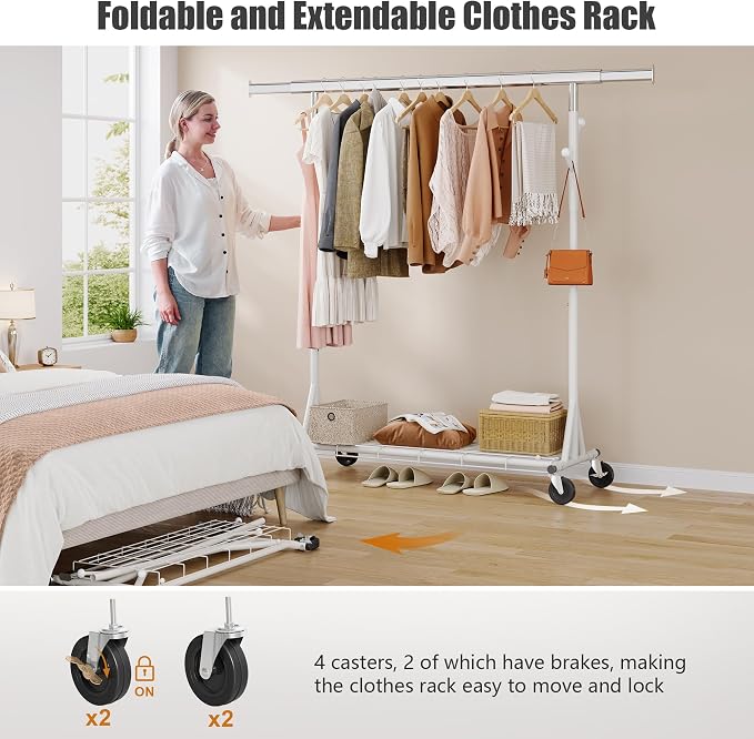 Heavy Duty Clothes Rack, 530 lbs Load Capacity Metal Garment Rack on Wheels - Image 5