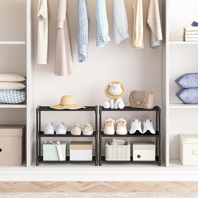 Autonomier 3 Tier Extra Small Shoe Rack, Narrow Stackable Shoe Shelf - Image 2