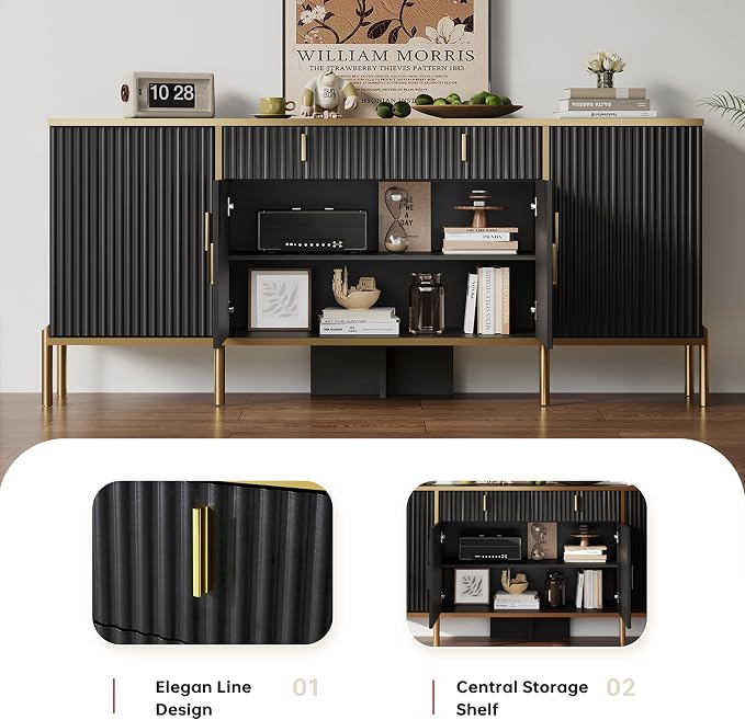 60" Fluted Buffet Cabinet with Storage, Modern Buffets & Sideboard with 2 - Image 5