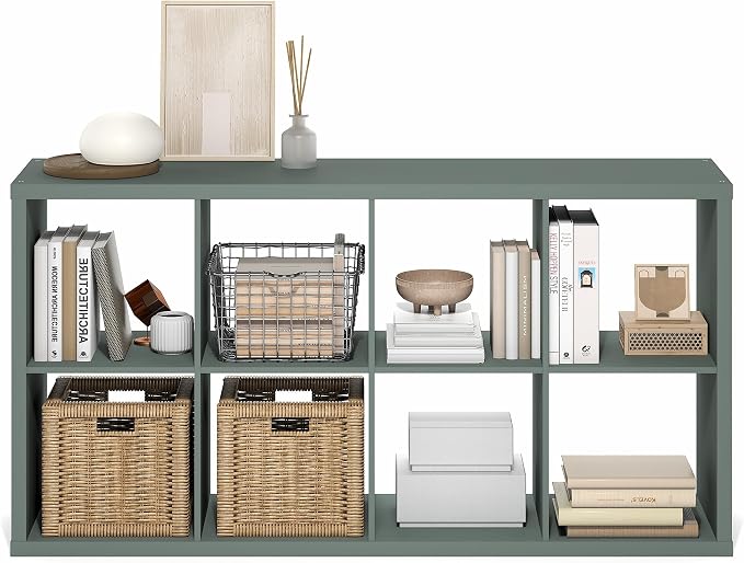 Furinno Cubicle 8-Cube Book Shelf, Extra Thick Frame Bookshelf, Sage Green | - Image 7