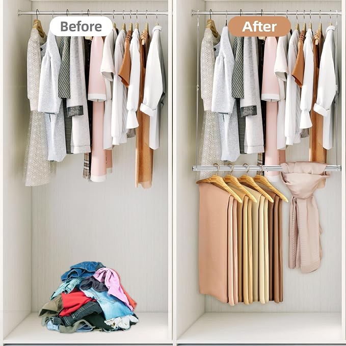 STORAGE MANIAC Hanging Closet Rod, Adjustable Width and Height Closet Hanging - Image 5