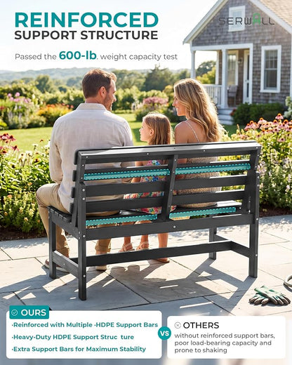 SERWALL Armless Outdoor Bench, All Weather HDPE Porch Bench, 1 Pack, Suitable - Image 6