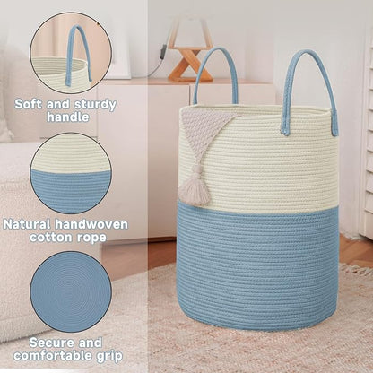 Large Woven Laundry Basket Hamper, 100L Cotton Rope Storage Bin - Image 6