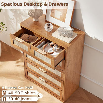 LEYAOYAO Rattan Dresser for Bedroom Set of 2, Modern 6 Drawers Boho Dressers - Image 3