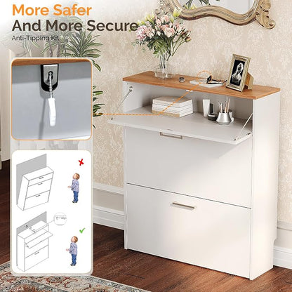 VINGLI Set of 2 Shoe Cabinet for Entryway, Modern White Shoes Rack - Image 9
