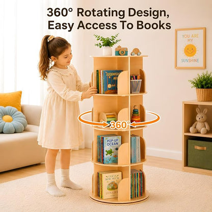 4 Tier Rotating Bookshelf, 360 Display Floor Standing Bookcase | Corner - Image 4