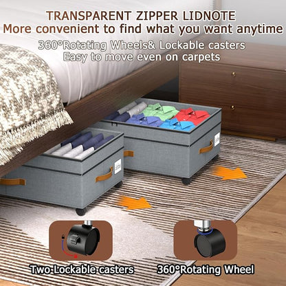 2 Pack Under Bed Storage with Wheels 65L XXL Large Under Bed Storage Containers - Image 4
