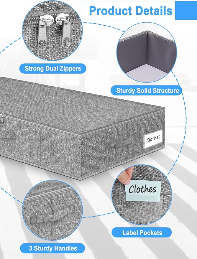 6.7-Inch Tall Under Bed Storage Container, Underbed Storage Bin w/Rigid Sides & - Image 7