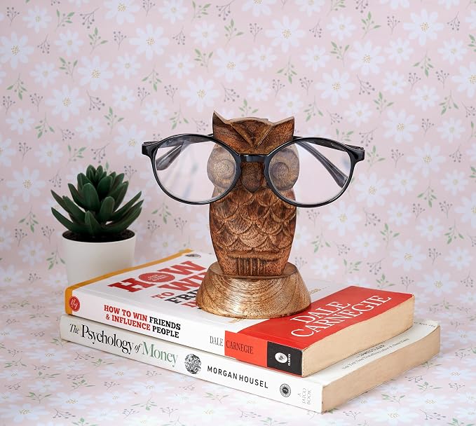 Stocking Stuffers Wooden Owl Glasses Holder Night Stand Reading Eyeglass - Image 2