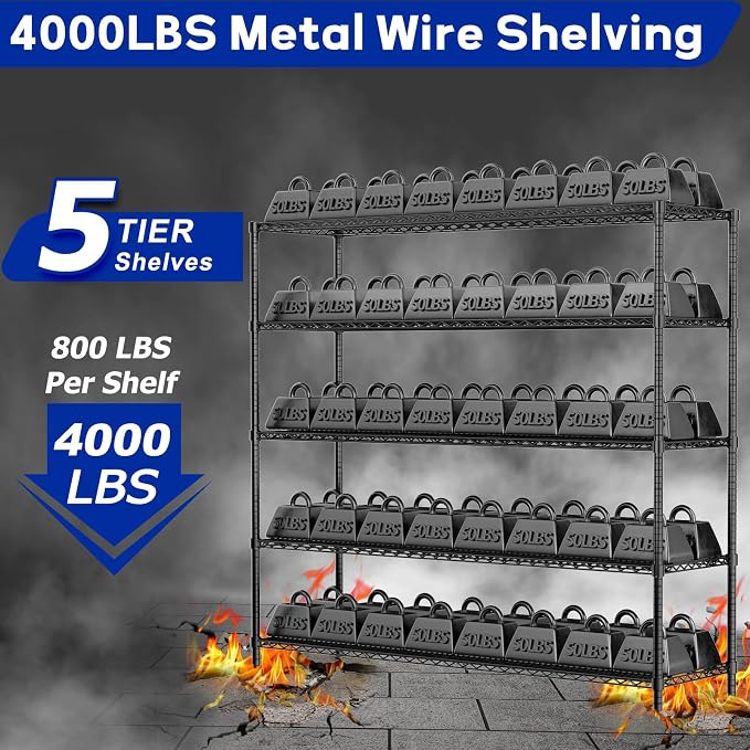 Storage Shelves, 5-Tier Adjustable Metal Industrial Utility Shelf Rack - Image 4