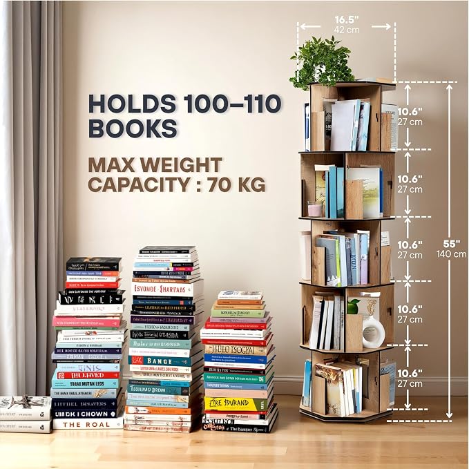 Vigo Wood 5 Tier Rotating Bookshelf Tower - Image 2