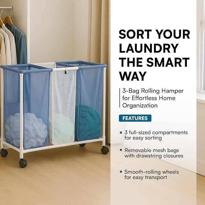 Honey-Can-Do HMP-01629 3 bag mesh laundry sorter, 30.5" x 15.3" x 30" - Image 3