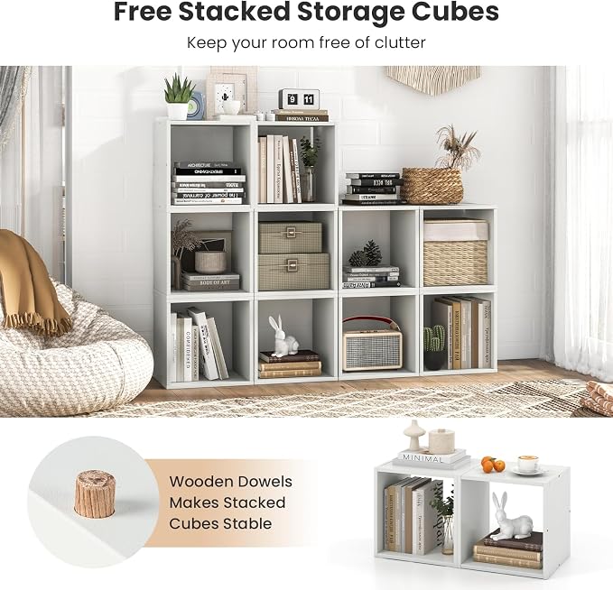 2 Stackable Cubes Bookcase, Wooden Cubby Storage Organizer - Image 5
